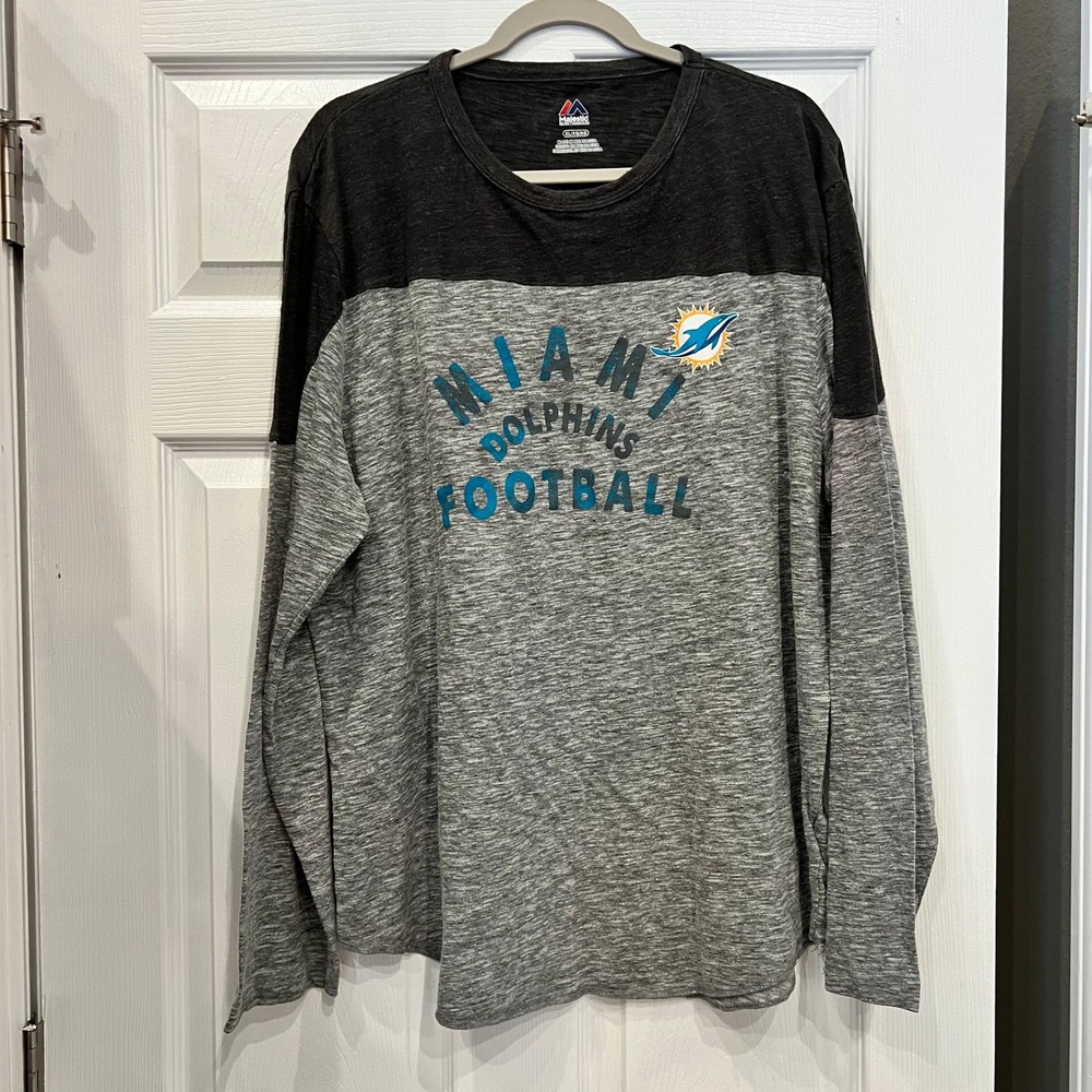 Majestic Miami Dolphins T-Shirt Cotton Blend Space Dye Sporty Gameday NFL XL